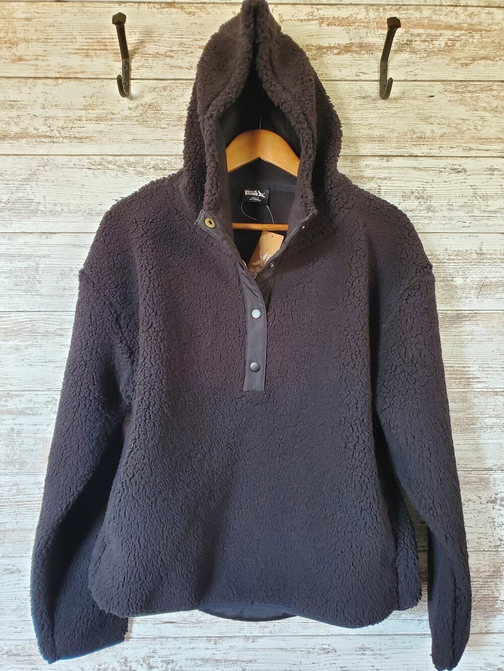 Eddie Bauer Chill Out Plush Sherpa Fleece Hooded Sweatshirt Black Unisex - Picture 3 of 13